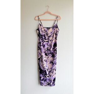 AFRM Katica Satin Slip Midi Dress in Purple & Blush Marble Swirl size Medium